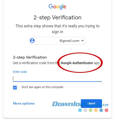 Giao diện mới khi sử dụng Google Authenticator