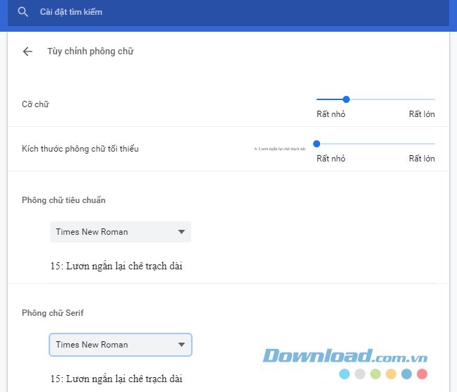 Cách thay đổi font chữ, cỡ chữ mặc định trên trình duyệt Chrome