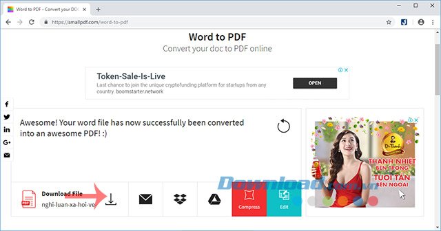 Tải file sau khi chuyển đổi Word sang PDF