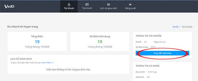 Thay đổi mật khẩu VINID