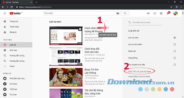 Xóa lịch sử xem YouTube