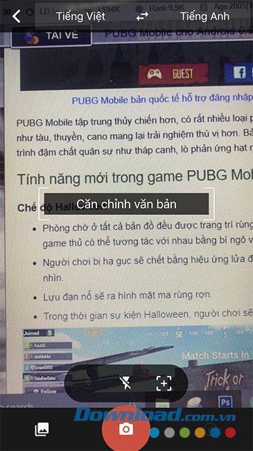 Chụp ảnh ngôn ngữ cần dịch sang tiếng Việt