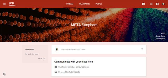 Giao diện chính của Google Classroom web