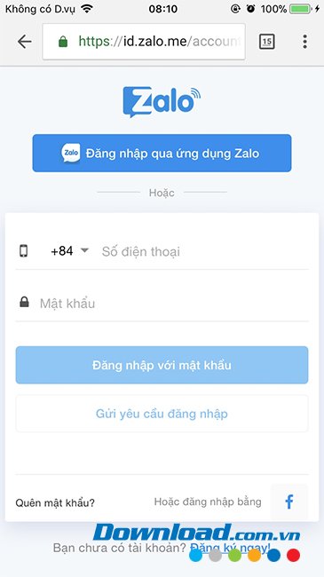 Đăng nhập Zalo web trên điện thoại