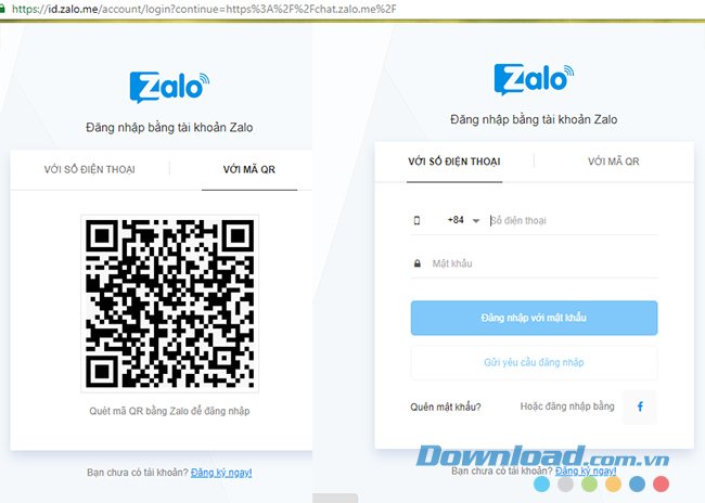 Chọn cách đăng nhập tài khoản Zalo