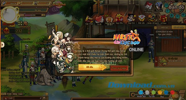 Giao diện chính của game Naruto Lục Đạo