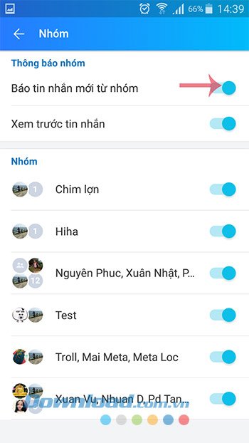 Tắt thông báo tin nhắn mới trong nhóm
