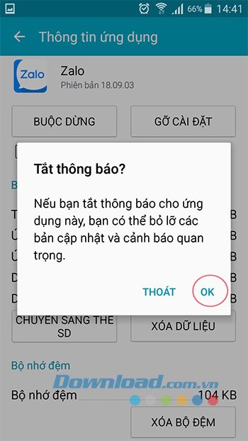 Xác nhận tắt thông báo