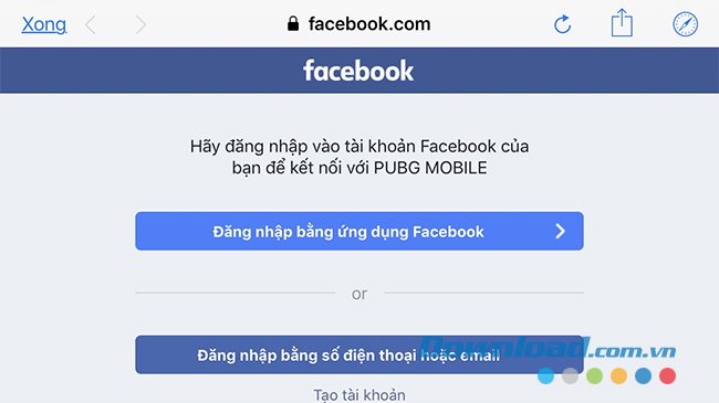 Đăng nhập tài khoản Facebook