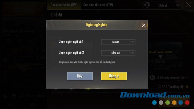 Chọn ngôn ngữ để tìm đồng đội chơi PUBG Mobile