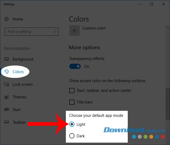 Chọn mục Color trong Windows 10