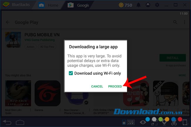Nhấp vào Proceed để đồng ý cài đặt PUBG Mobile trên giả lập