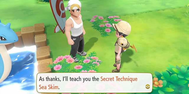 Gặp gỡ một người đàn ông ở ngoài Công viên Pokémon để học kỹ năng Sea Skim