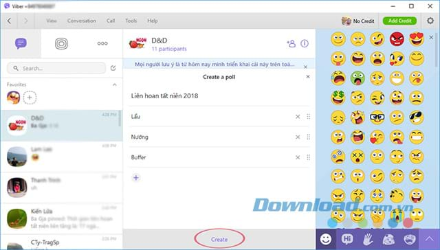 Tạo bình chọn trên Viber