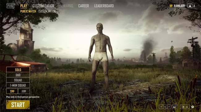 Giao diện game PUBG trong với hình ảnh nhân vật là zombie