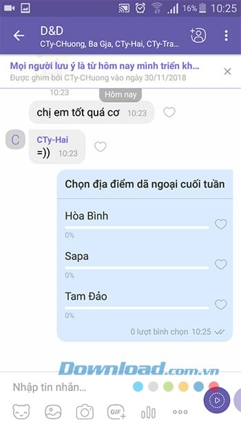 Tạo bình chọn trên Viber thành công