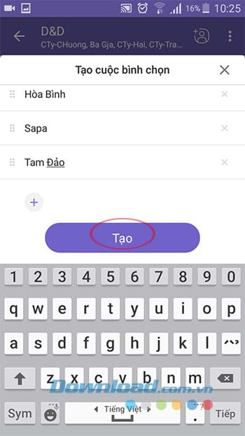 Tạo bình chọn trên Viber