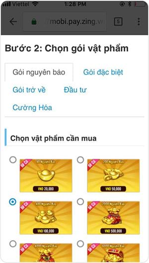 Chọn gói vật phẩm