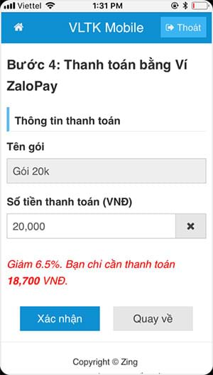 Chọn ví Zalo Pay