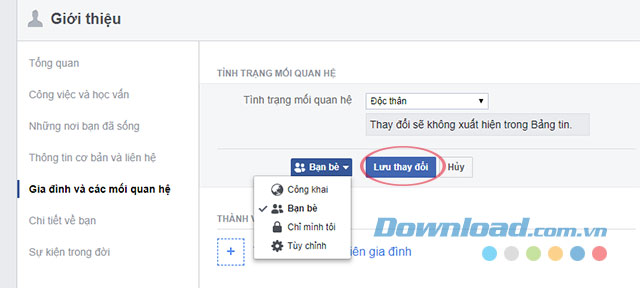 Lưu tình trạng quan hệ trên Facebook