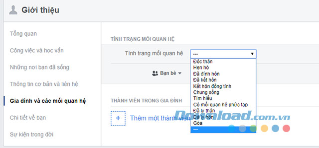 Tình trạng quan hệ trên Facebook