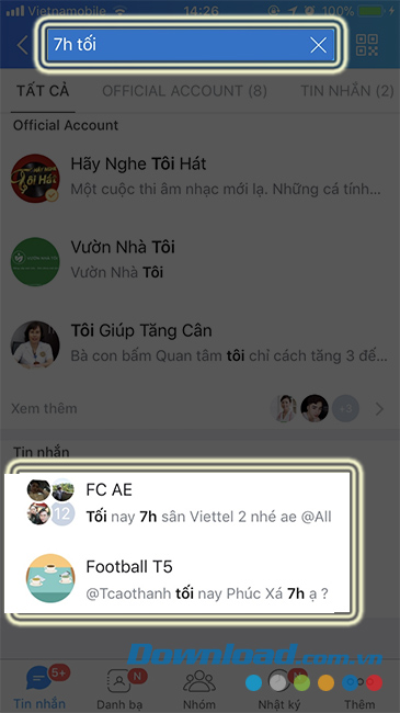 Tìm tin nhắn Zalo trên điện thoại