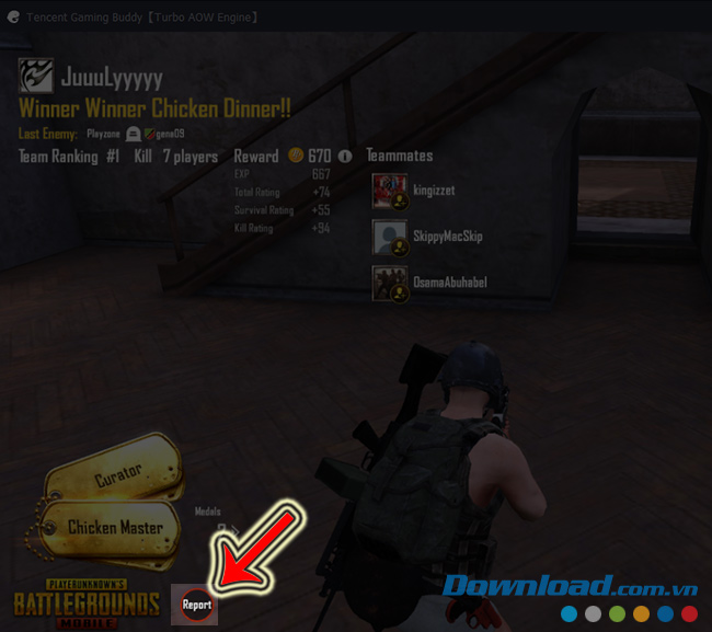 Click vào nút Report game bắn súng PUBG Mobile