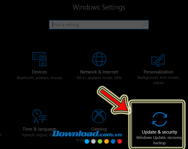 Chọn Update & Security
