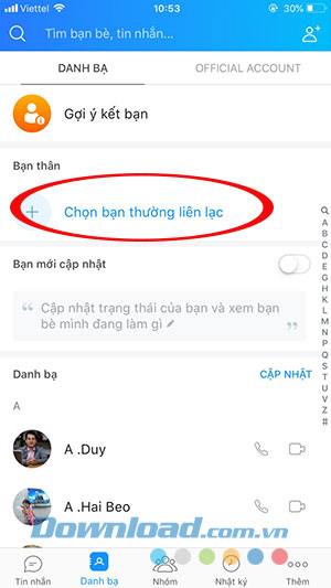 Danh bạ trên Zalo