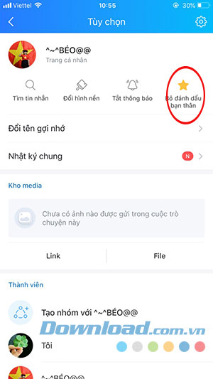 Đánh dấu bạn thân trên Zalo