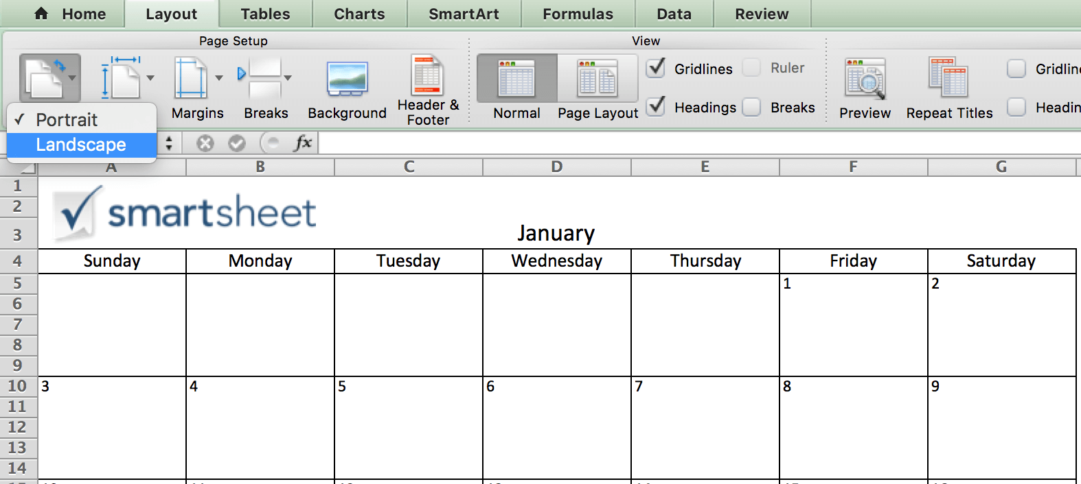 Sử dụng mẫu lịch có sẵn của Microsoft