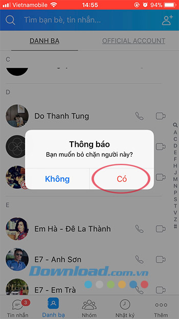 Xác nhận bỏ chặn bạn bè