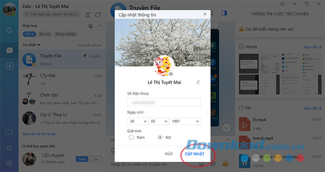 Cách thay ảnh đại diện Zalo trên máy tính  Downloadvn