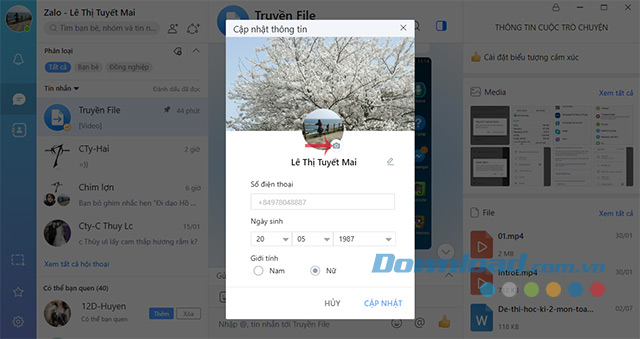 Cách thay ảnh đại diện Zalo trên máy tính - Download.vn