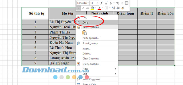 Chuyển cột thành dòng và chuyển dòng thành cột trong Excel