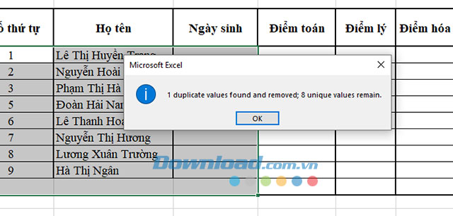 Xác nhận nội dung trùng muốn xóa đi