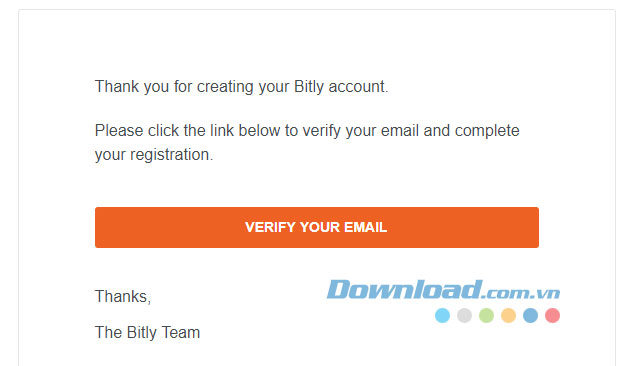 Email xác nhận đăng ký tài khoản Bit.ly
