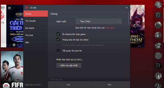 Chuyển đổi ngôn ngữ của Garena