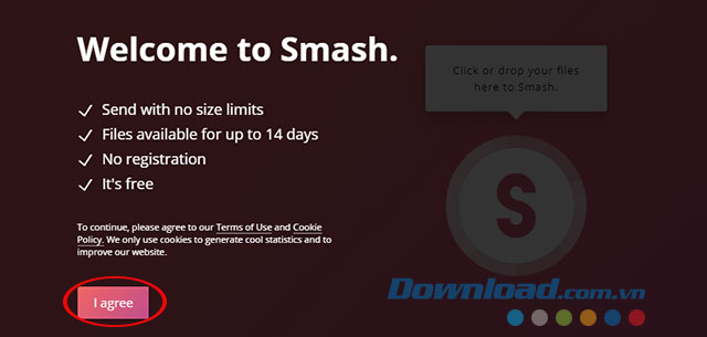 Đồng ý sử dụng dịch vụ chia sẻ file Smash