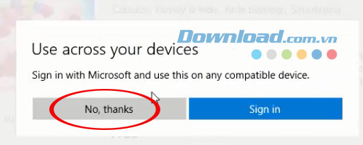 Bỏ qua đăng nhập Microsoft Store