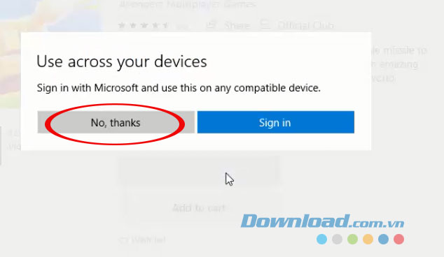 Không đăng nhập Microsoft Store