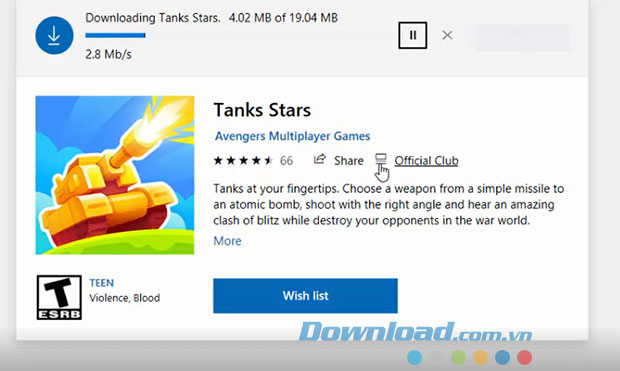 Quá trình cài đặt game Tanks Stars
