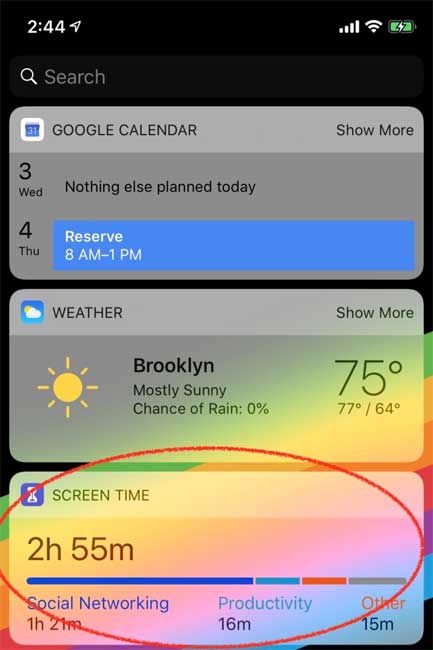 widget Screen Time của iPhone
