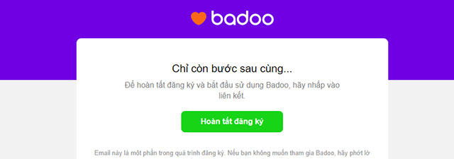 Email xác nhận đăng ký tài khoản Badoo