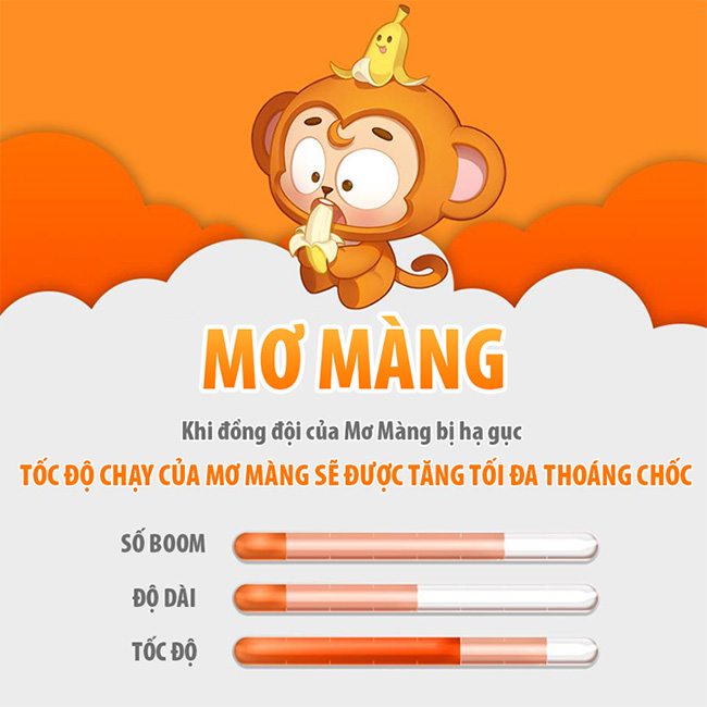 Nhân vật Mơ Màng trong game đặt boom trên di động