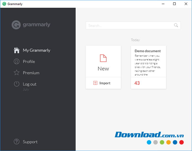 Giao diện chính của Grammarly