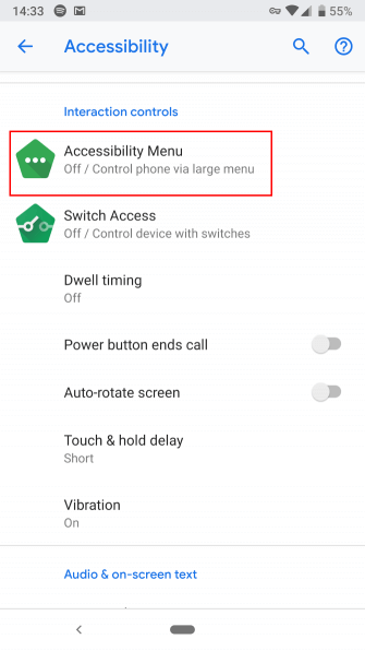 Menu trợ năng trên Android 9 Pie