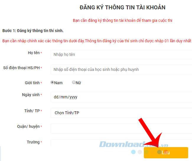 Lưu lại thông tin đăng ký