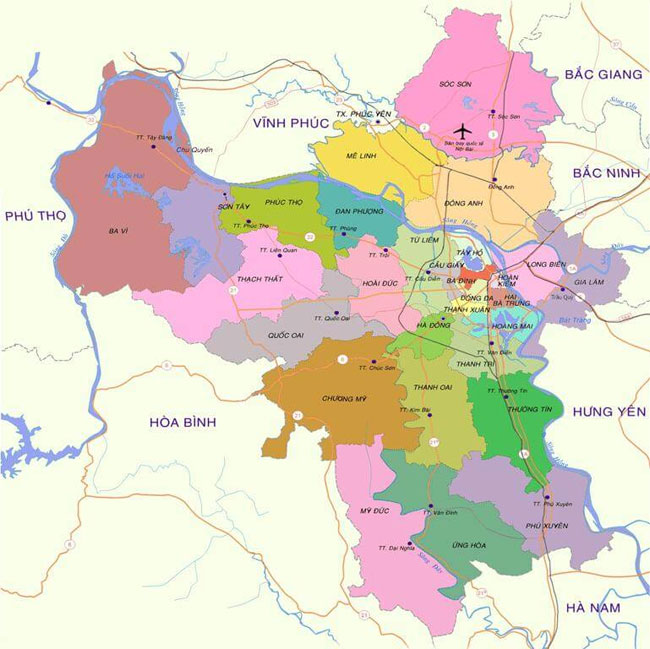 Bản đồ địa giới hành chính Hà Nội