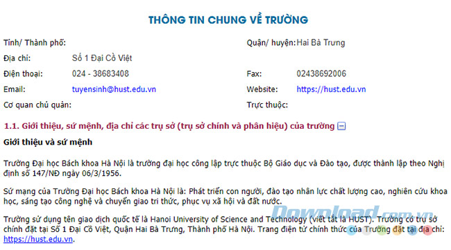 Thông tin về trường